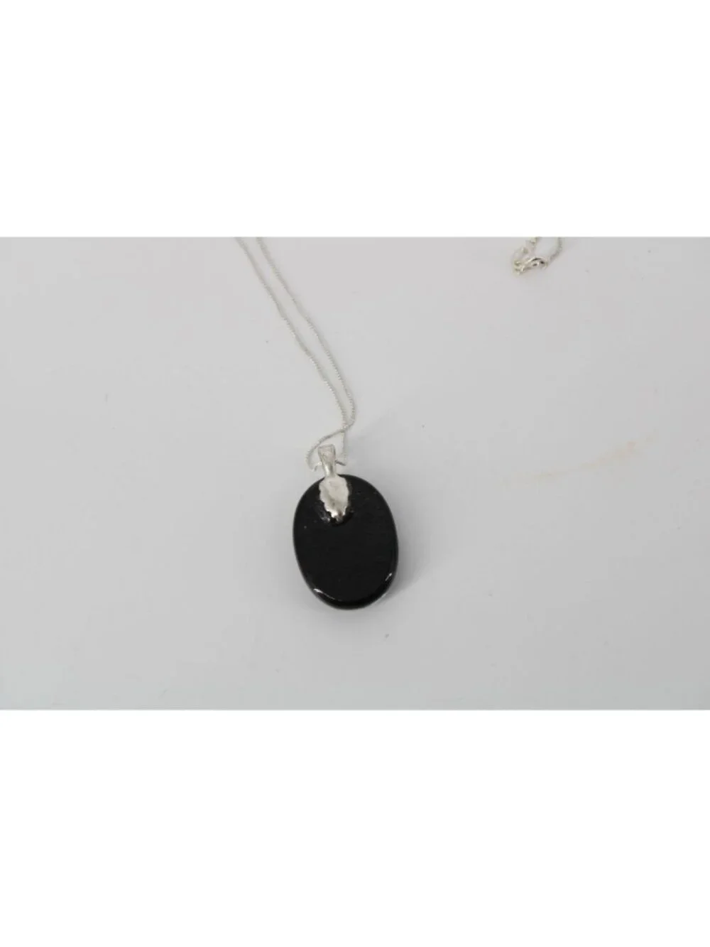 Dichroic Glass Pendant Black Pink Purple Sterling Chain Vintage 94662